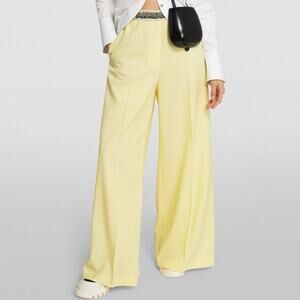Stella McCartney Wool Wide Leg Logo Tape Sherbet Yellow Trousers Pants NEW 36